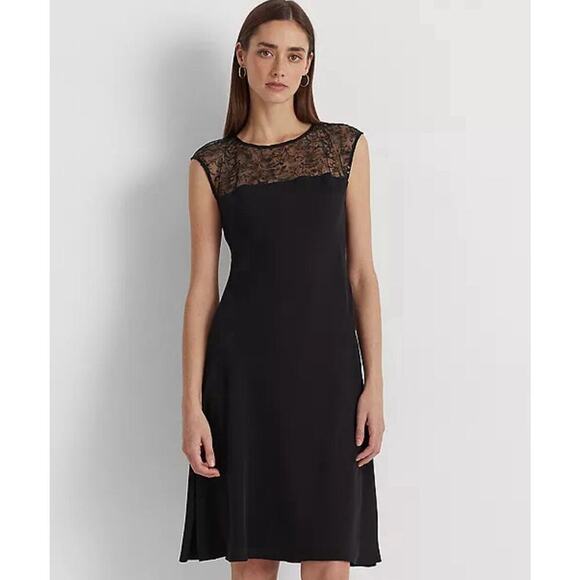 Ralph Lauren Sleeveless Cocktail Dress M 8 10 Embellished Lace Beaded Party Knee - Picture 1 of 7